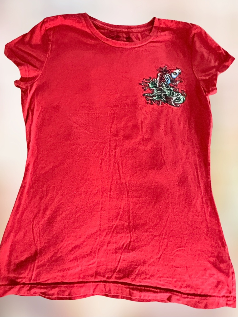 ED HARDY Y2K BABY TEE RARE Red Tattoo T Shirt Graphic Christian Audigier SZ S - Picture 3 of 12